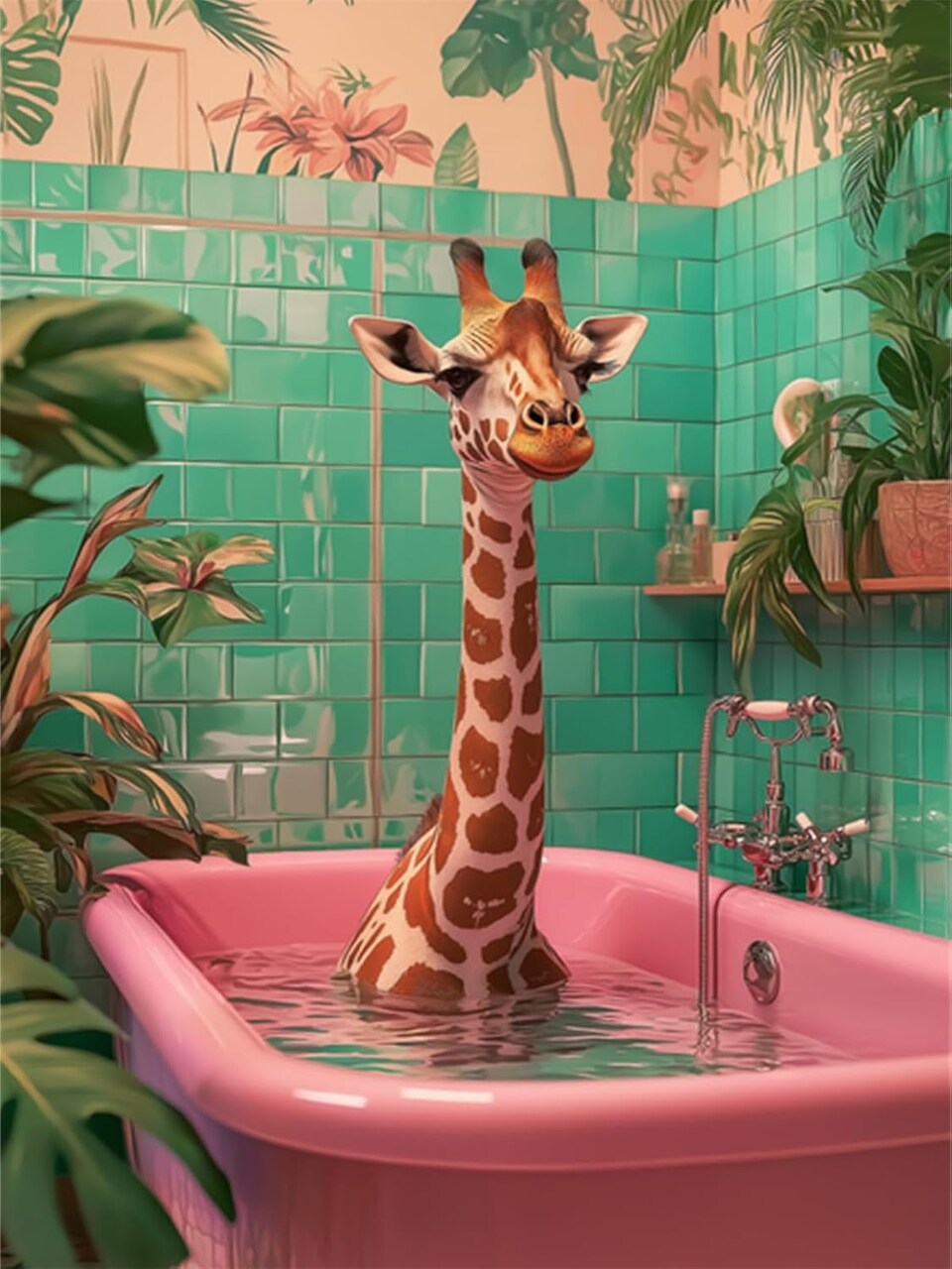 Giraffe Diamond Art Kits for Adults,DIY 5D Giraffe in The Bathtub Diamond Painting for Beginners,Round Full Drill Diamond Dots Paintings Picture Gem Art Craft for Home Wall Art Decor Gifts 12x16inch
